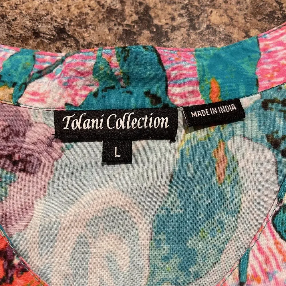 Tolani Collection Womens Top Modal Floral Button Up Short Sleeve Boho Large FA - Picture 3 of 6
